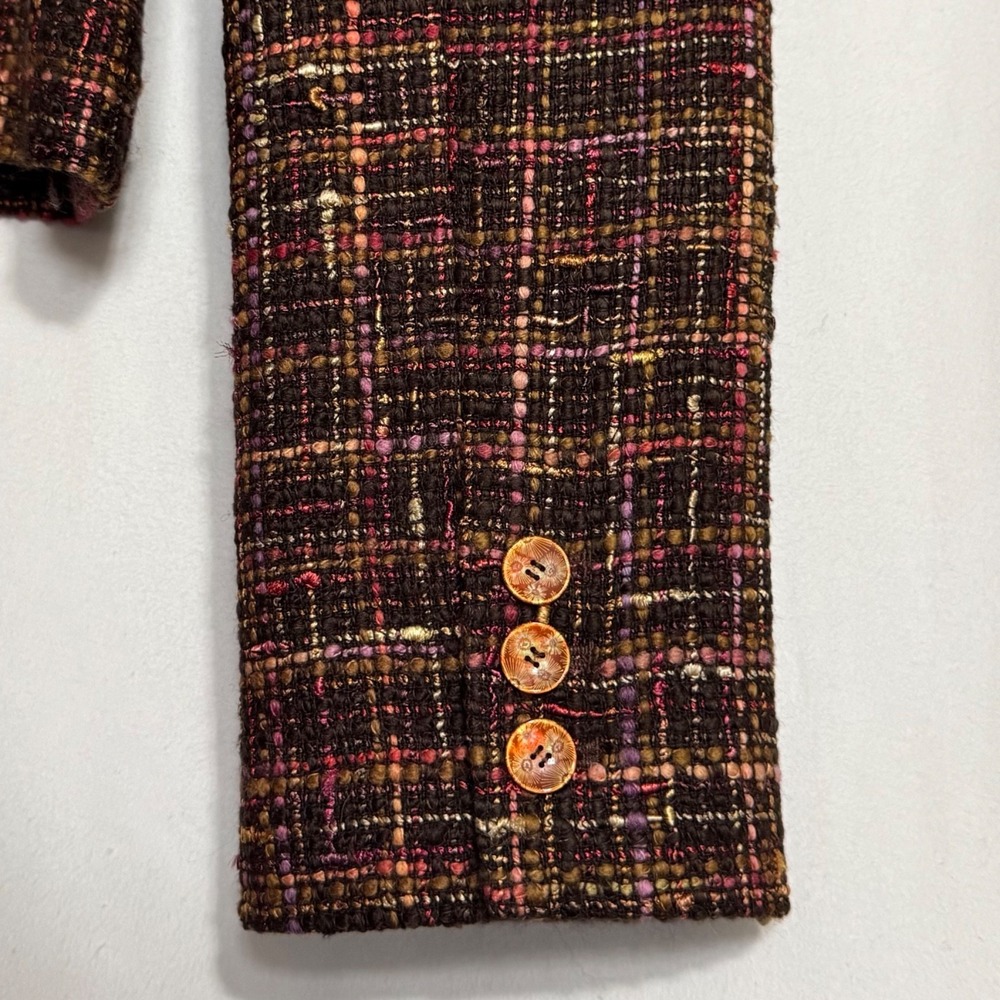 VTG Y2K Express Tweed Skirt Suit Set Size 8 6 Velvet Fringe Trim Preppy Sorority - Picture 3 of 16